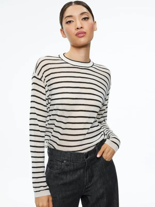 Tops Women Alice Olivia SHAROLYN KNIT CREW NECK TOP Ecrublack