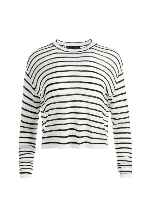 Tops Women Alice Olivia SHAROLYN KNIT CREW NECK TOP Ecrublack