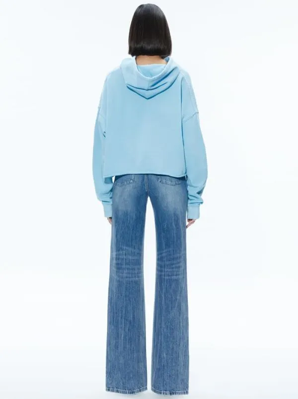 Tops Women Alice Olivia SUNNY BOXY CROPPED HOODIE Ice