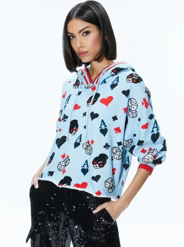 Tops Women Alice Olivia SUNNY BOXY CROPPED HOODIE Ice Multi