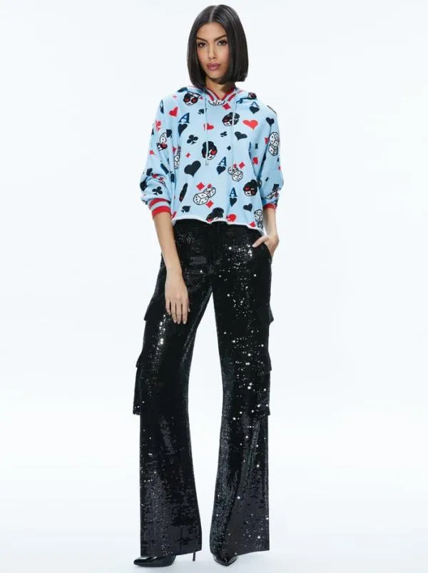 Tops Women Alice Olivia SUNNY BOXY CROPPED HOODIE Ice Multi