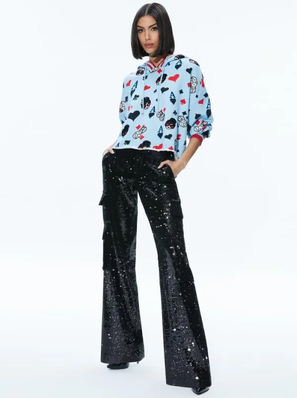 Tops Women Alice Olivia SUNNY BOXY CROPPED HOODIE Ice Multi