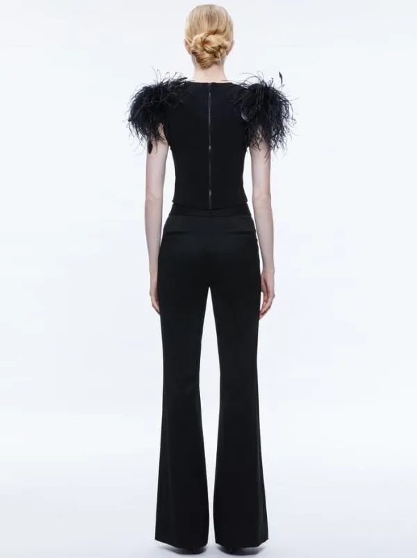 Tops Women Alice Olivia TAMICA FEATHER DETAIL TOP Black