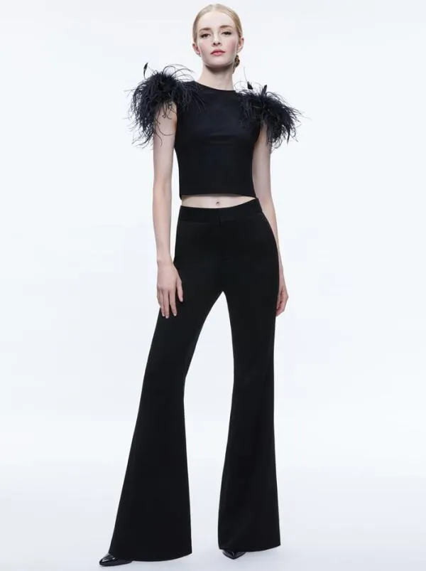 Tops Women Alice Olivia TAMICA FEATHER DETAIL TOP Black