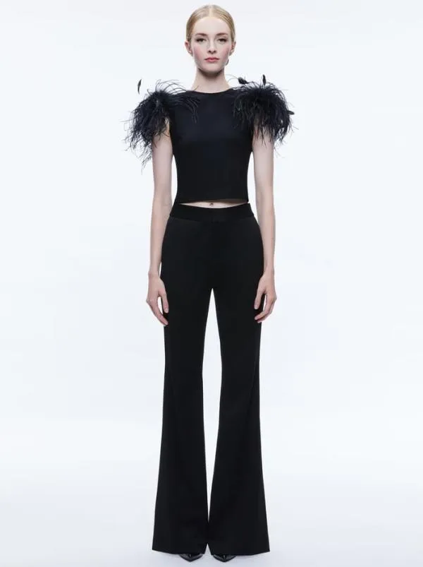 Tops Women Alice Olivia TAMICA FEATHER DETAIL TOP Black