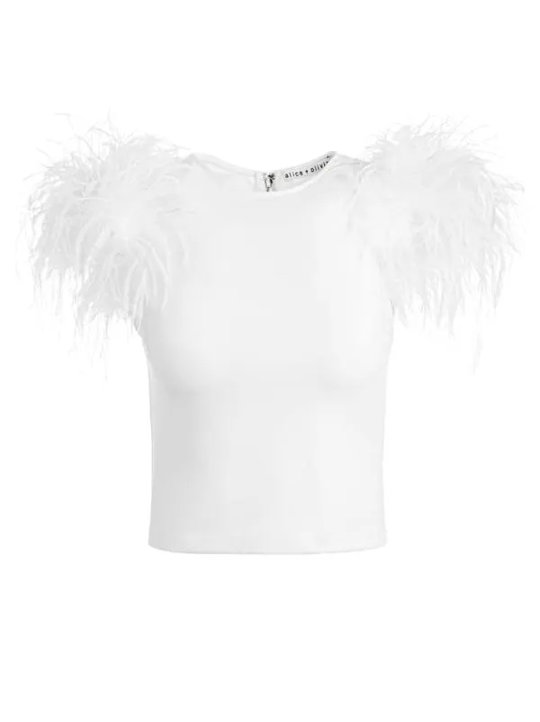 Tops Women Alice Olivia TAMICA FEATHER DETAIL TOP Ecru