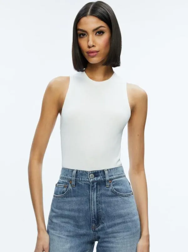 Tops Women Alice Olivia TONITA RIBBED TANK Soft White