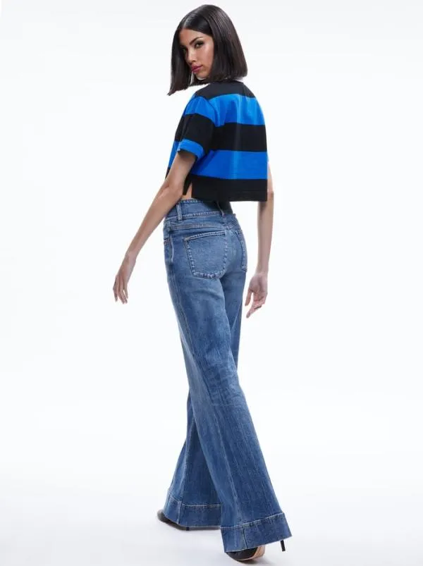 Tops Women Alice Olivia TREVA CROPPED POLO SHIRT Sapphireblack Stripe
