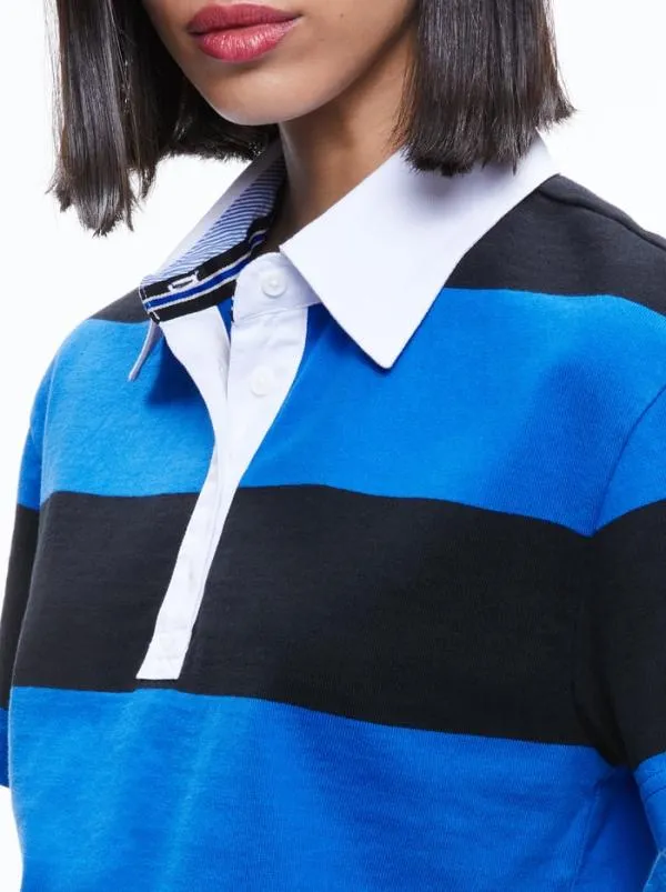 Tops Women Alice Olivia TREVA CROPPED POLO SHIRT Sapphireblack Stripe