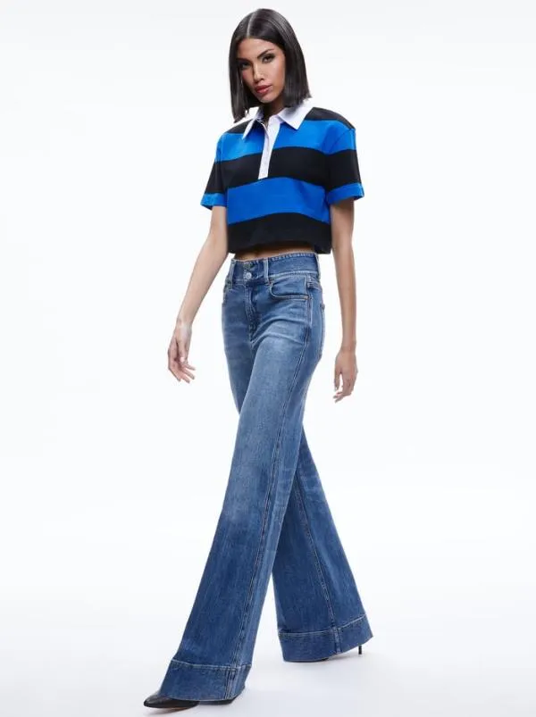 Tops Women Alice Olivia TREVA CROPPED POLO SHIRT Sapphireblack Stripe