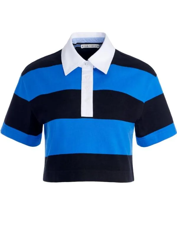 Tops Women Alice Olivia TREVA CROPPED POLO SHIRT Sapphireblack Stripe