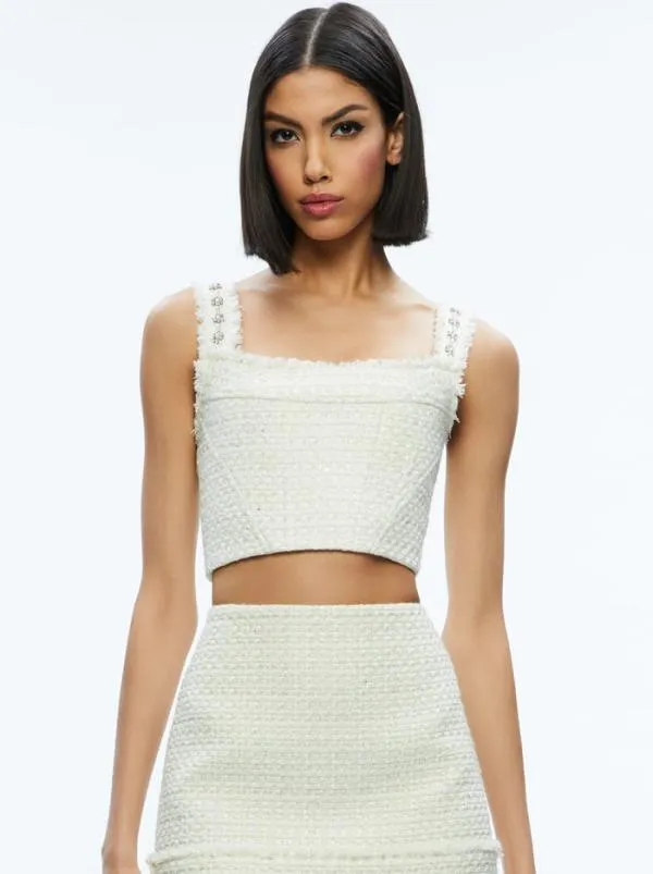 Tops Women Alice Olivia VICENTA EMBELLISHED STRUCTURED CORSET Off White Multi