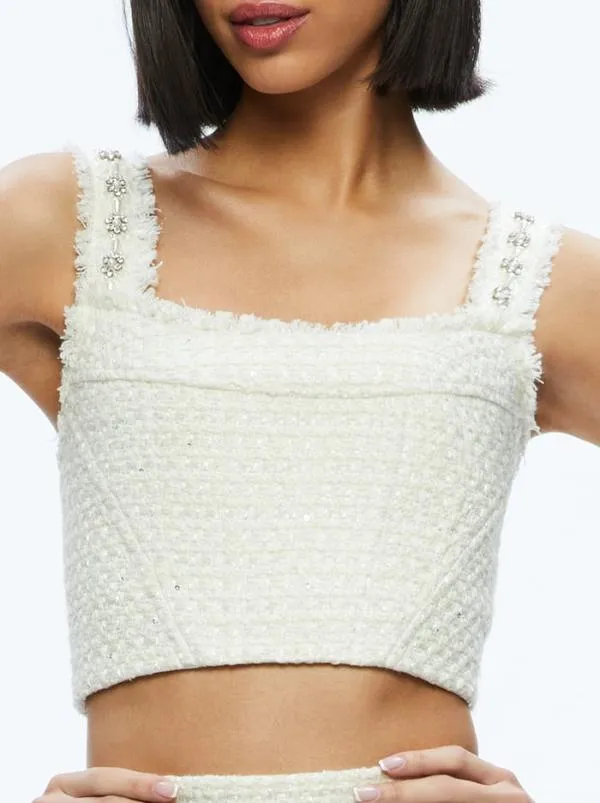 Tops Women Alice Olivia VICENTA EMBELLISHED STRUCTURED CORSET Off White Multi