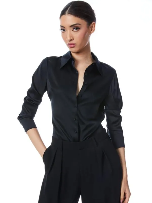 Tops Women Alice Olivia WILLA FITTED PLACKET TOP Black