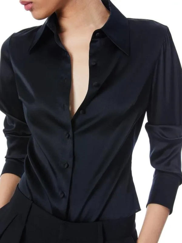 Tops Women Alice Olivia WILLA FITTED PLACKET TOP Black