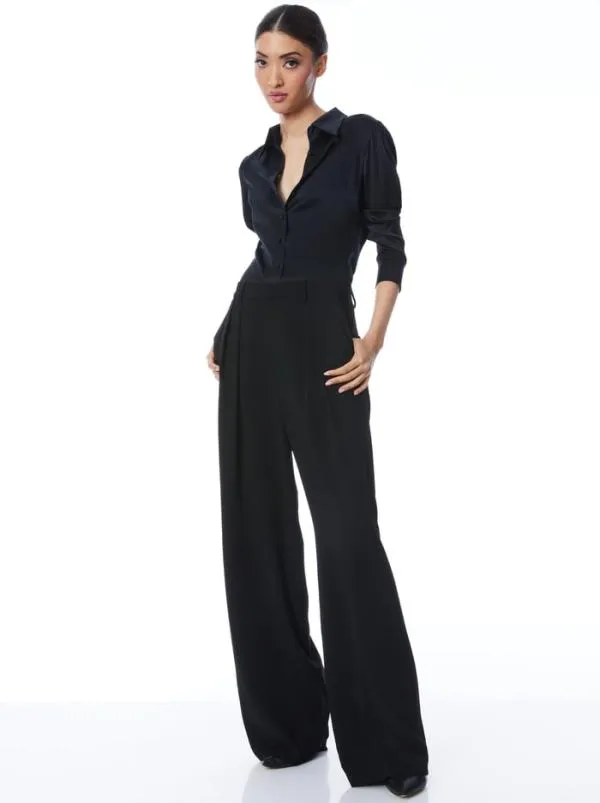 Tops Women Alice Olivia WILLA FITTED PLACKET TOP Black