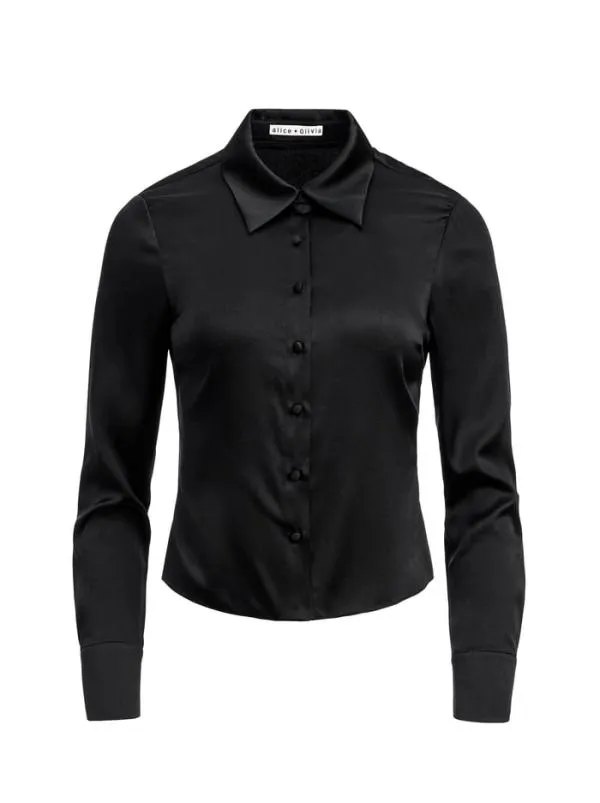 Tops Women Alice Olivia WILLA FITTED PLACKET TOP Black