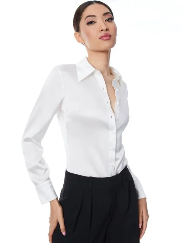 Tops Women Alice Olivia WILLA FITTED PLACKET TOP White