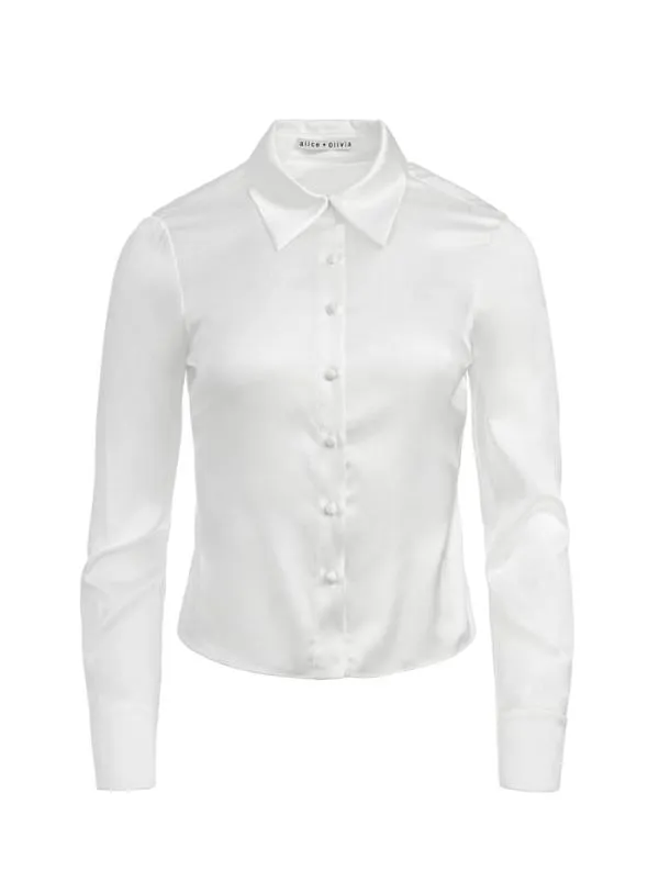 Tops Women Alice Olivia WILLA FITTED PLACKET TOP White