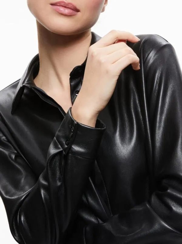 Tops Women Alice Olivia WILLA OVERSIZED VEGAN LEATHER TOP Black