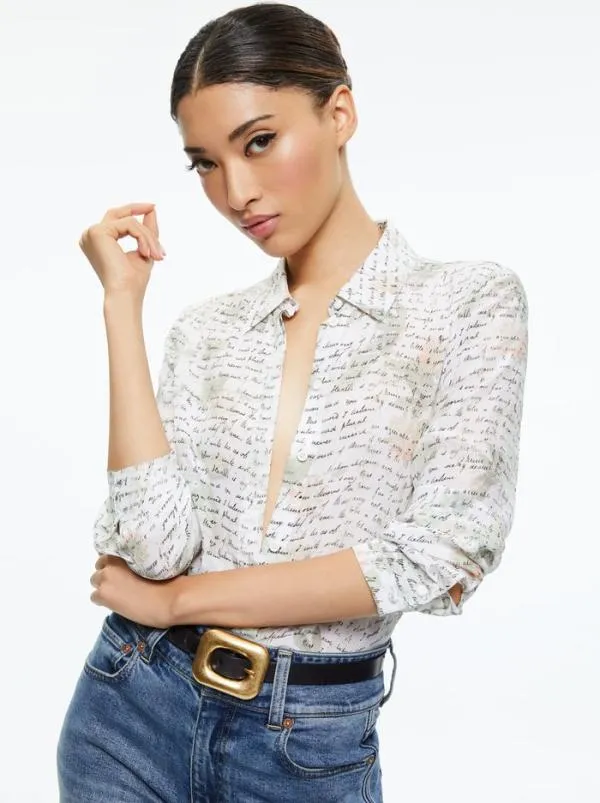 Tops Women Alice Olivia WILLA PLACKET TOP Love Letter Multi