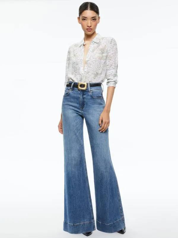 Tops Women Alice Olivia WILLA PLACKET TOP Love Letter Multi
