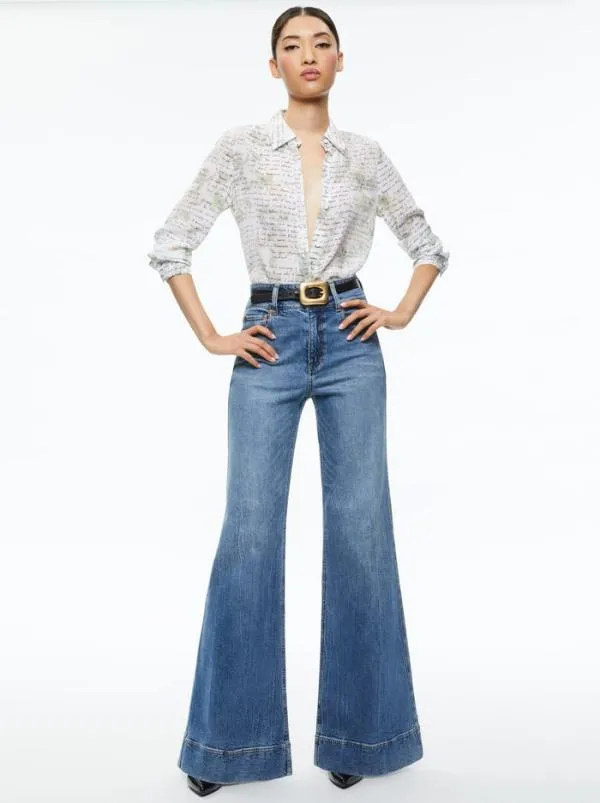 Tops Women Alice Olivia WILLA PLACKET TOP Love Letter Multi