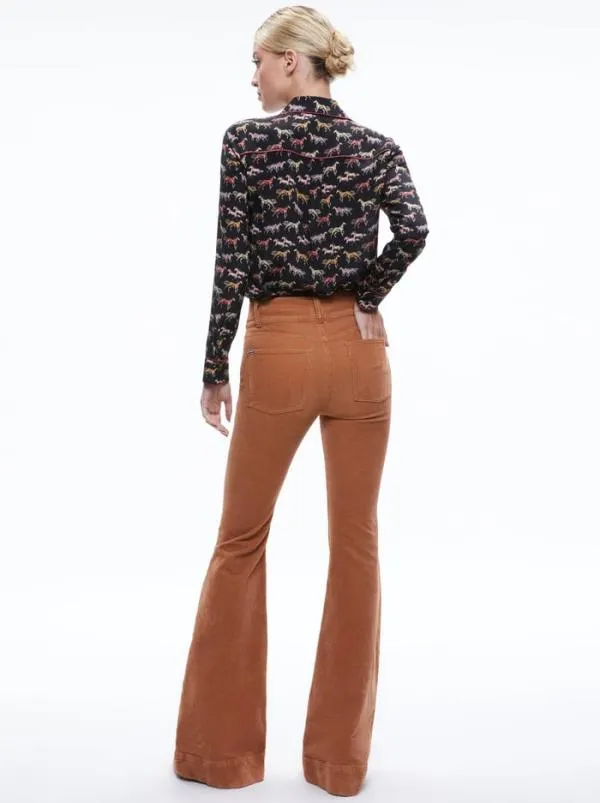 Tops Women Alice Olivia WILLA PLACKET TOP WITH PIPING Rodeo Black