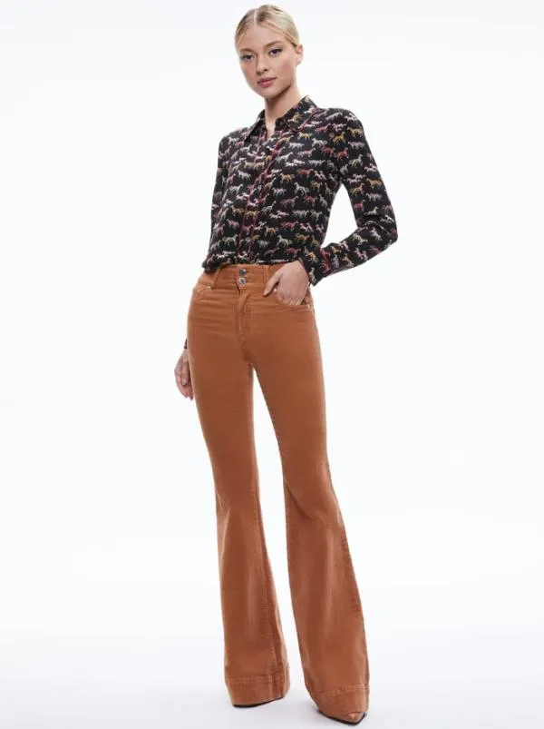 Tops Women Alice Olivia WILLA PLACKET TOP WITH PIPING Rodeo Black
