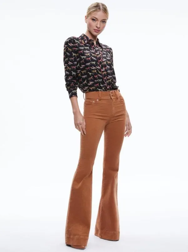 Tops Women Alice Olivia WILLA PLACKET TOP WITH PIPING Rodeo Black