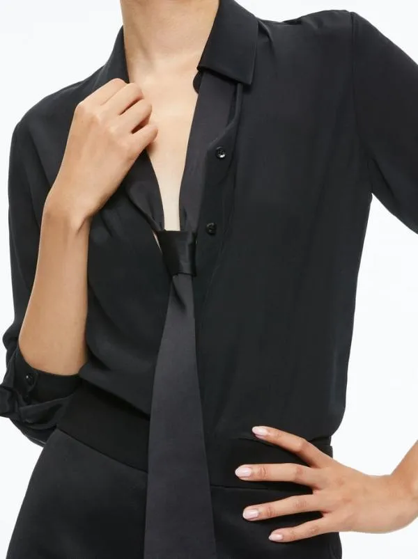 Tops Women Alice Olivia WILLA PLACKET TOP WITH TIE Blackblack