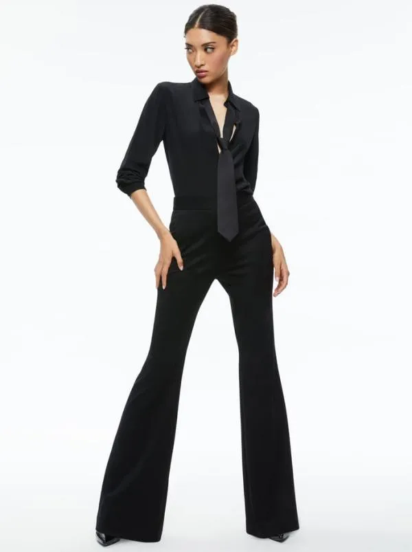 Tops Women Alice Olivia WILLA PLACKET TOP WITH TIE Blackblack