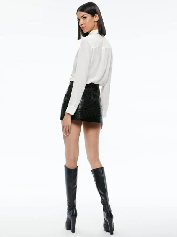 Tops Women Alice Olivia WILLA PLACKET TOP WITH TIE Ecrublack