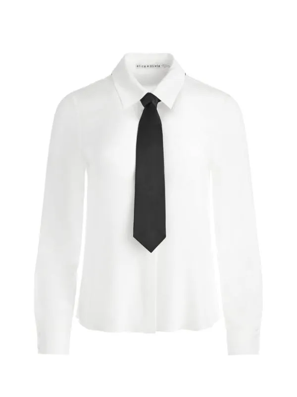 Tops Women Alice Olivia WILLA PLACKET TOP WITH TIE Ecrublack
