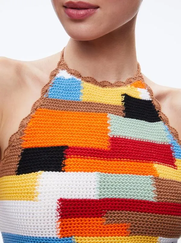 Tops Women Alice Olivia YESSINIA MIXED STITCH CROCHET HALTER TOP Multi