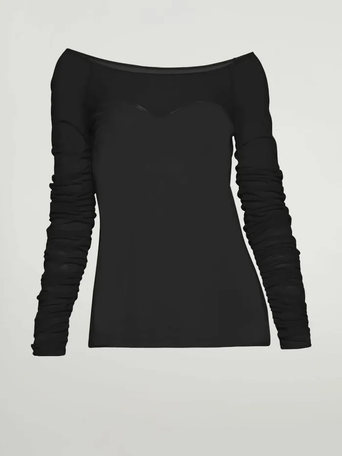 Velvet Drape Top Long Sleeves Black Women Wolford Tops