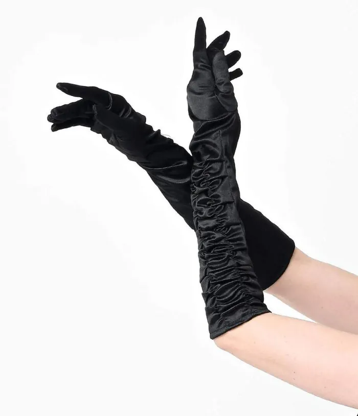 Vintage Style Black Elbow Length Ruched Opera Gloves AccessoriesHalloween Unique Vintage Gloves and Scarves