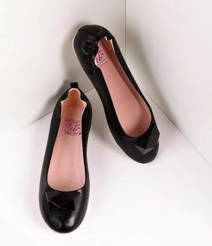 Vintage Style Black Leatherette and Geometric Gem Ballet Flats Shoes Unique Vintage Flats Vintage Style Black Leatherette and Geometric Gem Ballet Flats Shoes Unique Vintage Flats