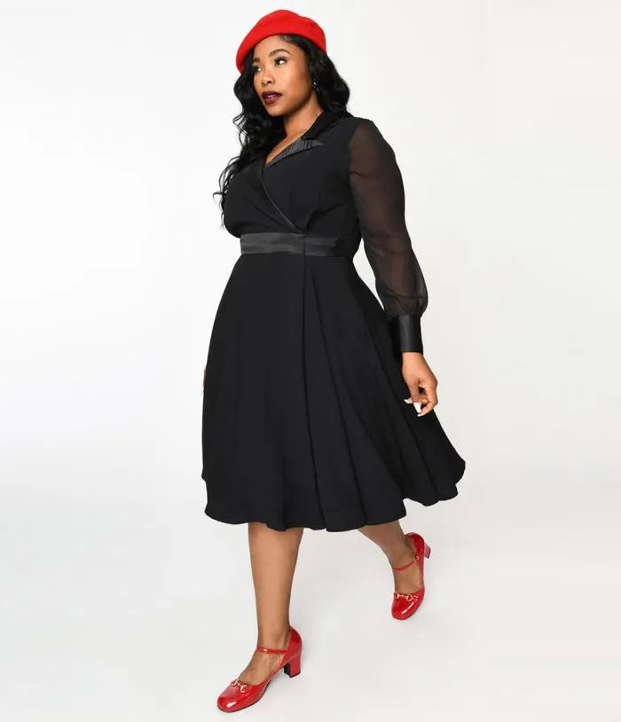 Vintage Style Black Polly Swing Dress DressesPlus Unique Vintage Pocket Dresses