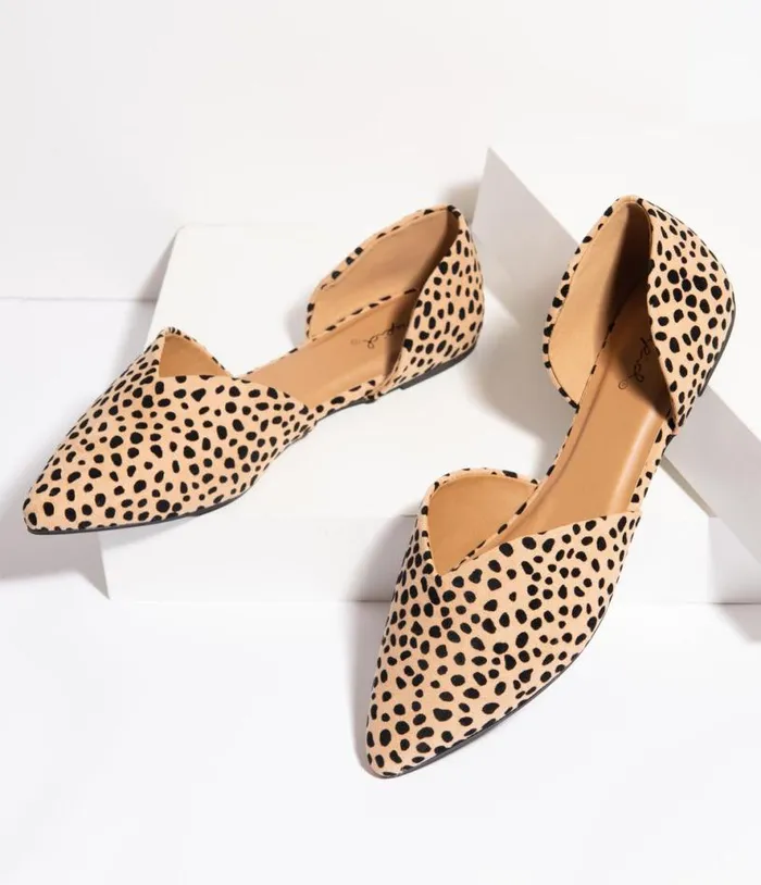 Vintage Style Cheetah Suede DOrsay Flats Shoes Unique Vintage Flats