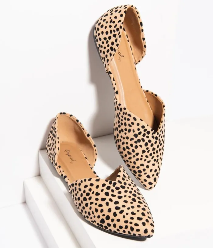 Vintage Style Cheetah Suede DOrsay Flats Shoes Unique Vintage Flats