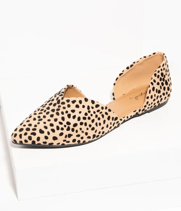 Vintage Style Cheetah Suede DOrsay Flats Shoes Unique Vintage Flats