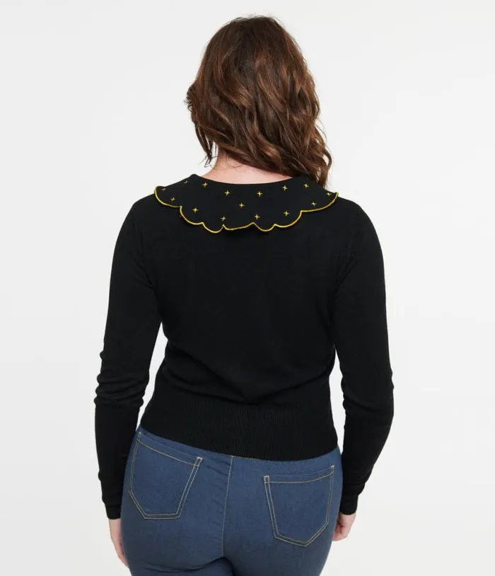 Voodoo Vixen 1950s Black Midnight Mushroom Cardigan Clothing Unique Vintage Sweaters and Cardigans