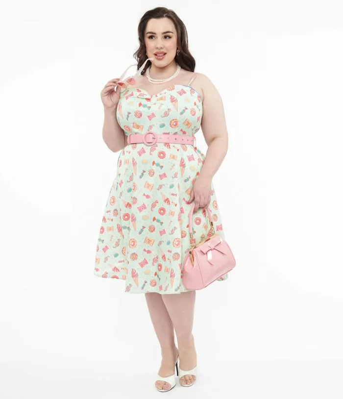 Voodoo Vixen 1950s Mint Green Sweet Tooth Print Fit and Flare Dress Dresses Unique Vintage Pocket Dresses Voodoo Vixen 1950s Mint Green Sweet Tooth Print Fit and Flare Dress Dresses Unique Vintage Pocket Dresses