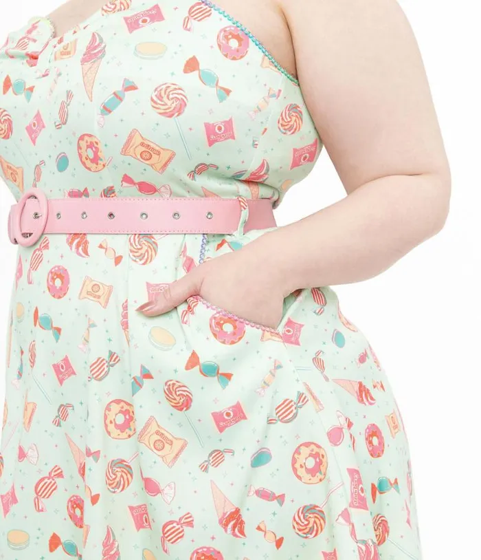 Voodoo Vixen 1950s Mint Green Sweet Tooth Print Fit and Flare Dress Dresses Unique Vintage Pocket Dresses