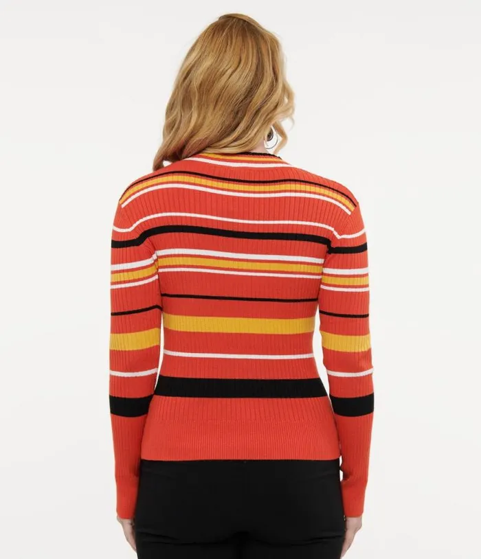 Voodoo Vixen 1970s Orange Striped High Neck Sweater ClothingPlus Unique Vintage Sweaters and Cardigans