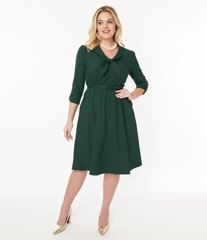 Voodoo Vixen Green Neck Tie Swing Dress DressesPlus Unique Vintage Pocket Dresses Voodoo Vixen Green Neck Tie Swing Dress DressesPlus Unique Vintage Pocket Dresses