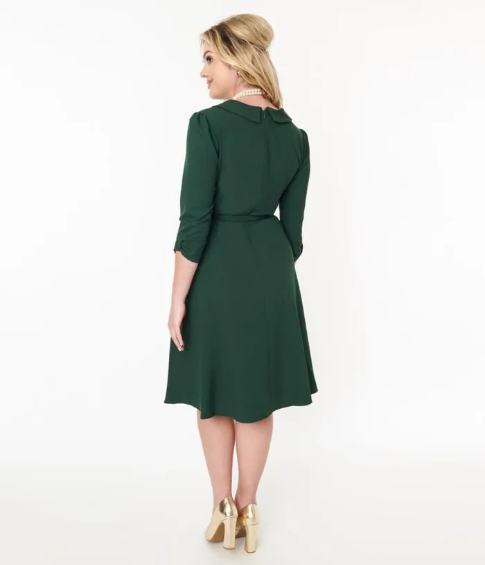 Voodoo Vixen Green Neck Tie Swing Dress DressesPlus Unique Vintage Pocket Dresses