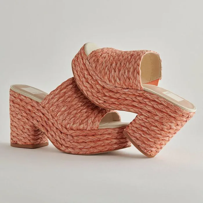 Wedges Shop Dolce Vita Elora Heels Orange Raffia Orange Raffia Heeled Sandals Orange Raffia