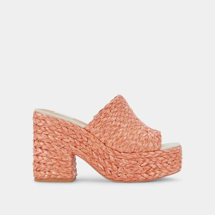 Wedges Shop Dolce Vita Elora Heels Orange Raffia Orange Raffia Heeled Sandals Orange Raffia